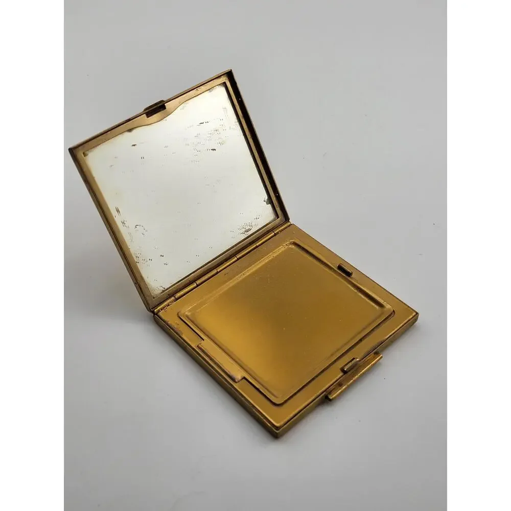 Vintage Shields Inc Floral Enamel Powder Compact Mirror Case